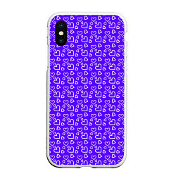 Чехол iPhone XS Max матовый Паттерн маленькие сердечки фиолетовый, цвет: 3D-белый