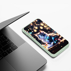 Чехол iPhone XS Max матовый Кот и новогодние украшения, цвет: 3D-салатовый — фото 2