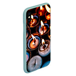 Чехол iPhone XS Max матовый Новогодние горящие свечи, цвет: 3D-мятный — фото 2