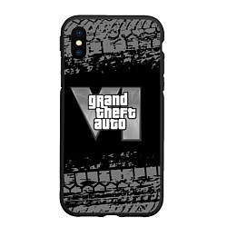 Чехол iPhone XS Max матовый GTA 6 следы шин, цвет: 3D-черный