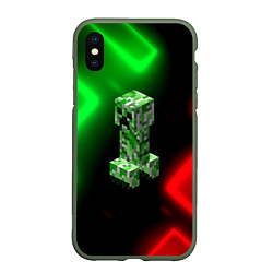 Чехол iPhone XS Max матовый Крипер на неоновом фоне абстракция, цвет: 3D-темно-зеленый