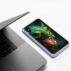 Чехол iPhone XS Max матовый Древний злой зеленый дракон, цвет: 3D-светло-сиреневый — фото 2