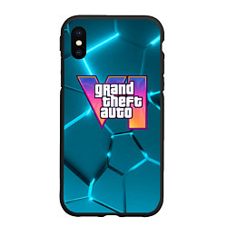 Чехол iPhone XS Max матовый GTA 6 лого на фоне разлома голубых плит