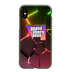 Чехол iPhone XS Max матовый GTA 6 лого на фоне разлома радужных плит