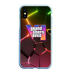 Чехол iPhone XS Max матовый GTA 6 лого на фоне разлома радужных плит