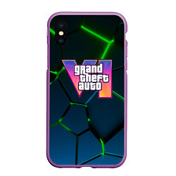 Чехол iPhone XS Max матовый GTA 6 лого на фоне разлома зеленых плит