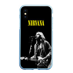 Чехол iPhone XS Max матовый Группа Nirvana Курт Кобейн, цвет: 3D-голубой