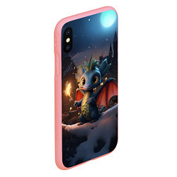 Чехол iPhone XS Max матовый Маленький дракон на фоне замка, цвет: 3D-баблгам — фото 2