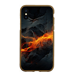 Чехол iPhone XS Max матовый Оранжевая световая абстракция на черном