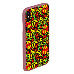 Чехол iPhone XS Max матовый Хохломская роспись красные цветы и ягоды, цвет: 3D-малиновый — фото 2