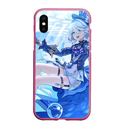 Чехол iPhone XS Max матовый Genshin Impact Furina happy, цвет: 3D-малиновый