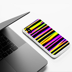 Чехол iPhone XS Max матовый Цветные неоновые полосы, цвет: 3D-белый — фото 2