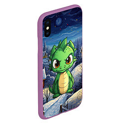 Чехол iPhone XS Max матовый Зеленый дракон новогодний город, цвет: 3D-фиолетовый — фото 2