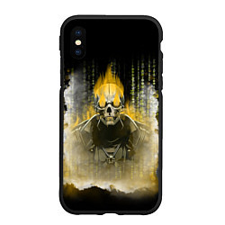 Чехол iPhone XS Max матовый Жёлтый скелет в дыму