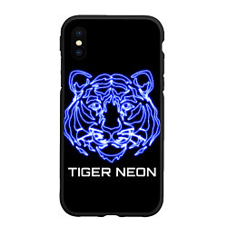 Чехол iPhone XS Max матовый Tiger neon art, цвет: 3D-черный