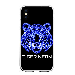 Чехол iPhone XS Max матовый Tiger neon art