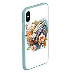 Чехол iPhone XS Max матовый Китайский дракон в цветах сакуры, цвет: 3D-мятный — фото 2