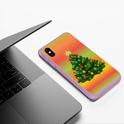 Чехол iPhone XS Max матовый Ёлка новогодняя украшенная на ярком разноцветном ф, цвет: 3D-сиреневый — фото 2