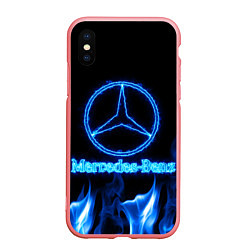 Чехол iPhone XS Max матовый Mercedes-benz blue neon