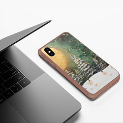 Чехол iPhone XS Max матовый Большая луна и новогодний лес, цвет: 3D-коричневый — фото 2