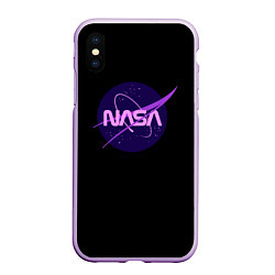 Чехол iPhone XS Max матовый NASA neon space, цвет: 3D-сиреневый