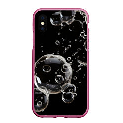 Чехол iPhone XS Max матовый Пузыри на черном, цвет: 3D-малиновый