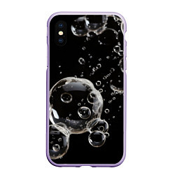 Чехол iPhone XS Max матовый Пузыри на черном, цвет: 3D-светло-сиреневый