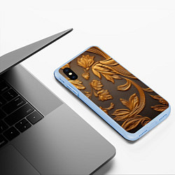 Чехол iPhone XS Max матовый Лепнина золотые узоры на черном, цвет: 3D-голубой — фото 2