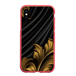 Чехол iPhone XS Max матовый Лепнина золотые узоры на черной ткани