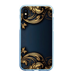 Чехол iPhone XS Max матовый Лепнина объемные золотые узоры на ткани
