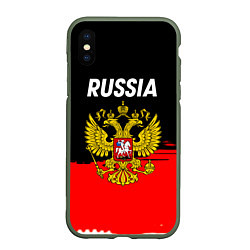 Чехол iPhone XS Max матовый Россия герб краски абстракция