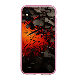 Чехол iPhone XS Max матовый Черные камни на красном взрыв