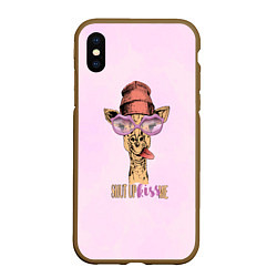 Чехол iPhone XS Max матовый Гламурный жираф, цвет: 3D-коричневый