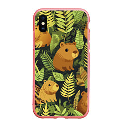 Чехол iPhone XS Max матовый Капибары - лесной маскировочный камуфляж