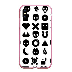 Чехол iPhone XS Max матовый Love death robots pattern white, цвет: 3D-розовый