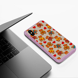 Чехол iPhone XS Max матовый Мишки в свитерах и сердечки, цвет: 3D-сиреневый — фото 2