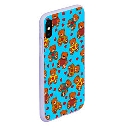 Чехол iPhone XS Max матовый Мишки в цветных свитерах и сердечки, цвет: 3D-светло-сиреневый — фото 2