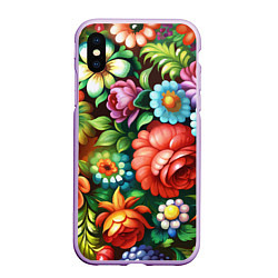 Чехол iPhone XS Max матовый Жостово роспись цветы традиционный узор, цвет: 3D-сиреневый