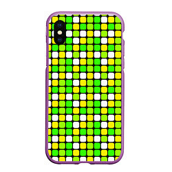 Чехол iPhone XS Max матовый Салатовые и белые квадраты, цвет: 3D-фиолетовый