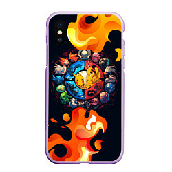 Чехол iPhone XS Max матовый Символы покемона, цвет: 3D-сиреневый