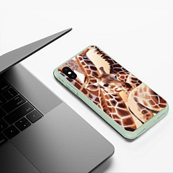 Чехол iPhone XS Max матовый Жирафы - африканский паттерн, цвет: 3D-салатовый — фото 2