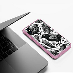 Чехол iPhone XS Max матовый Черные вороны руны паттерн, цвет: 3D-розовый — фото 2