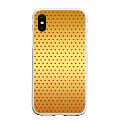 Чехол iPhone XS Max матовый Красные сердечки на золотом фоне