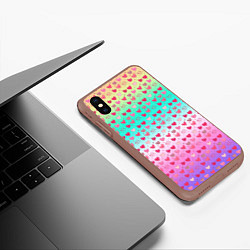 Чехол iPhone XS Max матовый Паттерн сердечки на разноцветном фоне, цвет: 3D-коричневый — фото 2