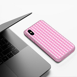 Чехол iPhone XS Max матовый Паттерн двойное сердце, цвет: 3D-розовый — фото 2
