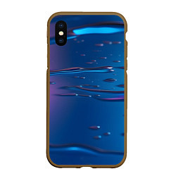 Чехол iPhone XS Max матовый Неоновая поверхность синяя с каплями воды