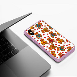 Чехол iPhone XS Max матовый Мишки игрушки в свитерах и сердечки, цвет: 3D-сиреневый — фото 2