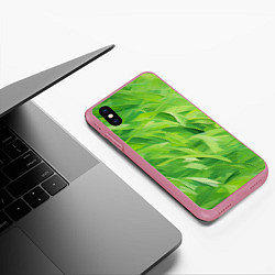 Чехол iPhone XS Max матовый Зеленые мазки, цвет: 3D-малиновый — фото 2