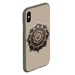 Чехол iPhone XS Max матовый Защитный орнамент- щит из дерева резной, цвет: 3D-темно-зеленый — фото 2