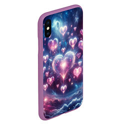 Чехол iPhone XS Max матовый Космические сердца - звезды, цвет: 3D-фиолетовый — фото 2
